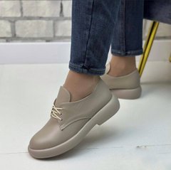 Жіночі туфлі бежеві невисока платформа на шнурках натуральна замша SERA 1-1, 41, деми, натуральна шкіра