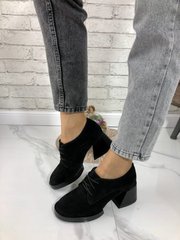 Жіночі туфлі чорні на стійкому каблуці натуральна замша MIVI 1-5, 40, деми, натуральна шкіра