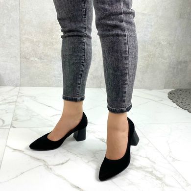 Женские туфли черные на устойчивом каблуке натуральная замша TREND 2-1, 40, деми, натуральная кожа