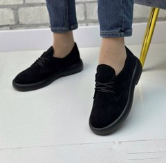 Женские туфли черный невысокая платформа на шнурках натуральная замша SERA 2-2, 41, деми, натуральная кожа