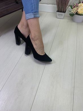 Женские туфли черные на устойчивом каблуке натуральная замша TREND 1-1, 40, деми, натуральная кожа