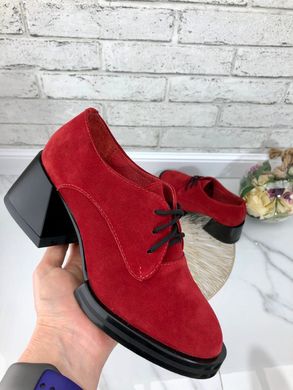 Женские туфли красные на устойчивом каблуке натуральная замша MIVI 1-2, 40, деми, натуральная кожа