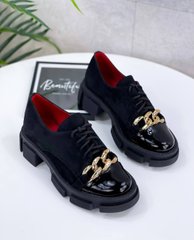 Жіночі туфлі на платформі на шнурках чорні натуральна замша SONI 2-2, 41, деми, натуральна шкіра