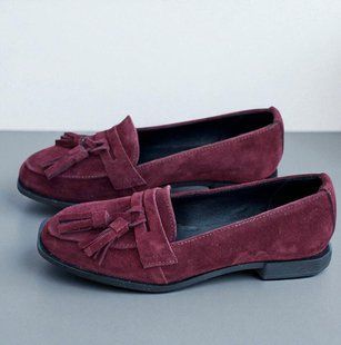 Жіночі лофери з пензликами на низькому ходу натуральна замша LINA 2-2 10503 фото