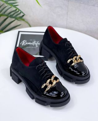 Жіночі туфлі на платформі на шнурках чорні натуральна замша SONI 2-2, 41, деми, натуральна шкіра