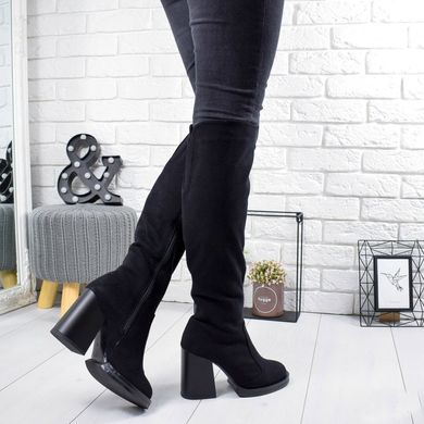 Жіночі чоботи - ботфорти з натуральної замші чорні на високих підборах RAR 2-3, 36, деми, байка