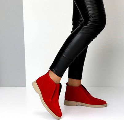 Женские ботинки красные на низком ходу натуральная замша KOSA 1-6, 36, зима, набивная шерсть