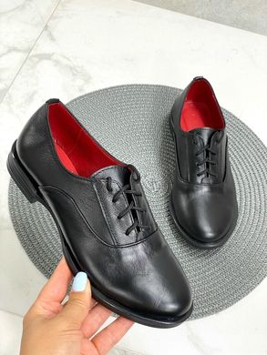 Жіночі туфлі чорні на шнурках натуральна шкіра DANI 2-1, 36, деми, натуральна шкіра