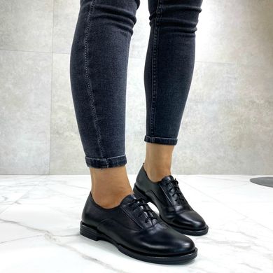 Жіночі туфлі чорні на шнурках натуральна шкіра DANI 2-1, 36, деми, натуральна шкіра
