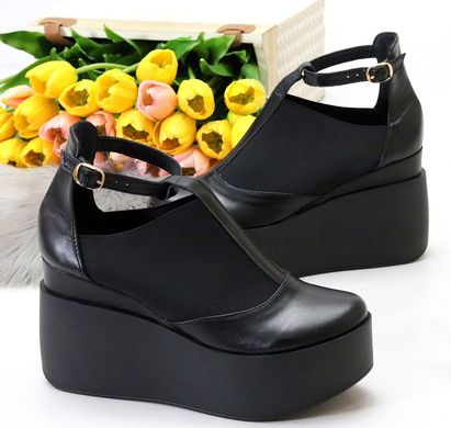 Женские туфли черные на танкетке натуральная кожа MIRA 5-2, 35, деми, натуральная кожа