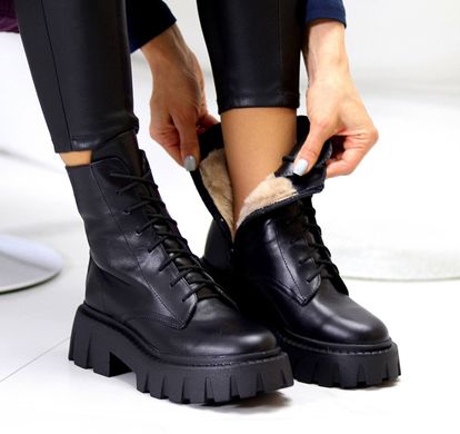 Женские ботинки на шнурках на высокой платформе натуральная кожа SOFAT 1-1, 41, деми, байка