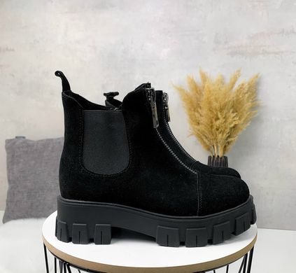Жіночі черевики чорні на масивній підошві натуральна замша PATRI 1-2, 36, зима, набивна вовна