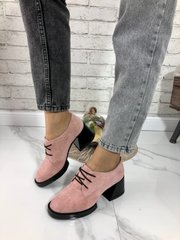 Жіночі туфлі пудра на стійкому каблуці натуральна замша MIVI 1-3, 40, деми, натуральна шкіра