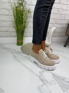 Жіночі туфлі на платформі на шнурках бежеві натуральна замша KIKA 1-5, 36, деми, натуральна шкіра