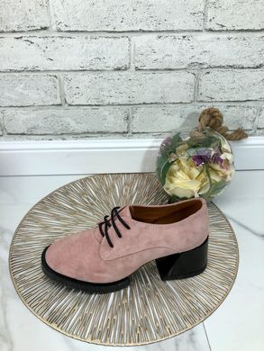 Жіночі туфлі пудра на стійкому каблуці натуральна замша MIVI 1-3, 40, деми, натуральна шкіра