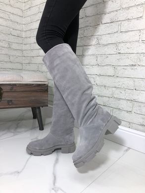 Жіночі чоботи на платформі сірі з натуральної замші TODO 1-1, 36, зима, набивна вовна