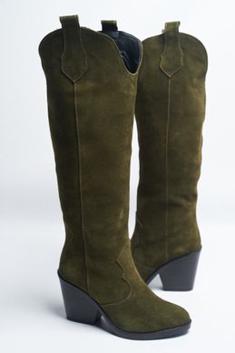 Женские высокие сапоги - казаки на каблуке натуральная замша KAZAK 1-2, 36, зима, набивная шерсть