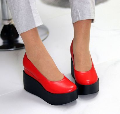 Жіночі туфлі на високій танкетці червоні натуральна шкіра TIK 1-6, 35, деми, натуральна шкіра
