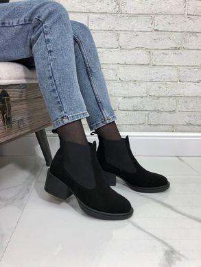 Женские ботинки черные не высокий каблук натуральная замша NEMA 1-2, 41, деми, байка