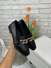 Женские туфли - лоферы с цепью на низком ходу черные натуральная кожа MAXME 1-1, 41, деми, натуральная кожа