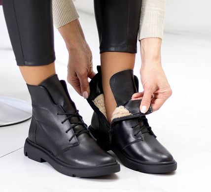 Жіночі черевики на низькому ходу на шнурках натуральна шкіра ELINA 3-1, 36, зима, набивна вовна