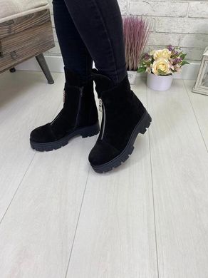 Женские ботинки черные на массивной подошве натуральная замша PATRI 1-6, 36, зима, набивная шерсть