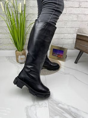 Жіночі чоботи на низькому ходу чорні з натуральної шкіри MARINA 1-1, 36, зима, набивна вовна