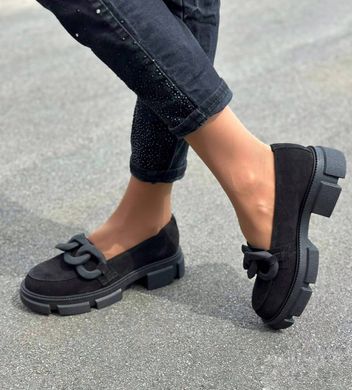 Жіночі туфлі лофери на платформі з ланцюгом натуральна замша DEDA 2-1, 36, деми, натуральна шкіра