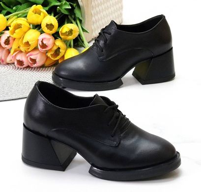 Женские туфли черные на устойчивом каблуке натуральная кожа MIVI 1-4, 36, деми, натуральная кожа