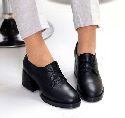 Женские туфли черные на устойчивом каблуке натуральная кожа MIVI 1-4, 40, деми, натуральная кожа