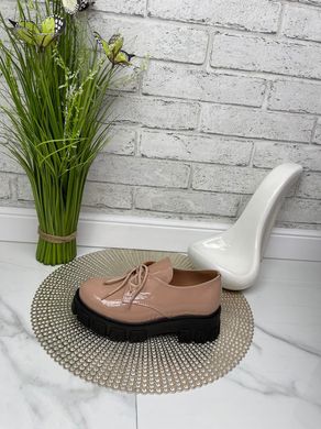 Жіночі туфлі на платформі на шнурках бежеві натуральний лак KIKA 1-6, 36, деми, натуральна шкіра
