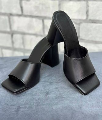 Женские шлепки - мюли черные на устойчивом каблуке натуральная кожа IVA 1-2, 36, лето, натуральная кожа