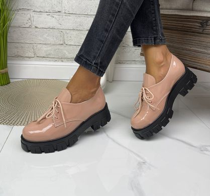 Жіночі туфлі на платформі на шнурках бежеві натуральний лак KIKA 1-6, 36, деми, натуральна шкіра