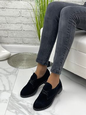 Женские туфли на низком ходу на шнурках черные натуральная замша NIDA 1-2, 36, деми, натуральная кожа