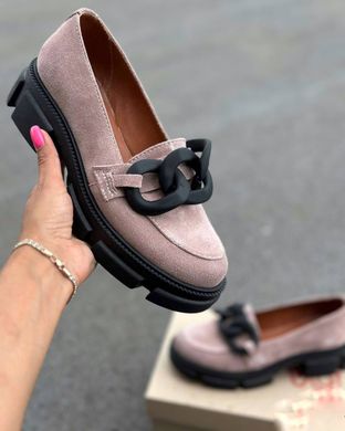 Женские туфли - лоферы на платформе с цепью натуральная замша DEDA 1-4, 36, деми, натуральная кожа