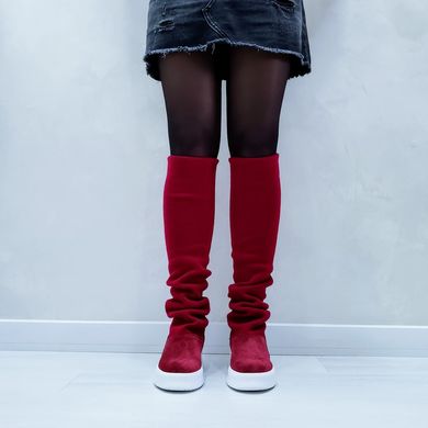 Жіночі чоботи бордо з трикотажним довязом натуральна замша DOR 1-4, 36, зима, набивна вовна