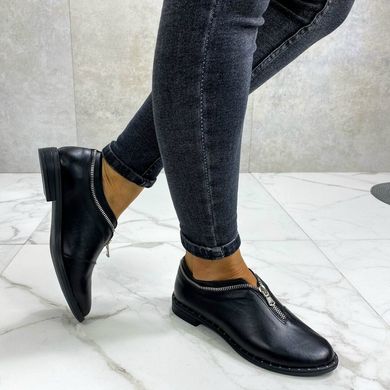 Жіночі туфлі чорні на низькому ходу зі змійкою натуральна шкіра POLI 1-1, 41, деми, натуральна шкіра
