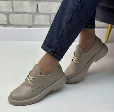 Жіночі туфлі бежеві невисока платформа на шнурках натуральна замша SERA 1-1, 41, деми, натуральна шкіра