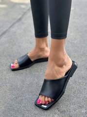 Жіночі шльопанці з квадратним носком чорні натуральна шкіра MOLI 1-1, 41, літо, натуральна шкіра