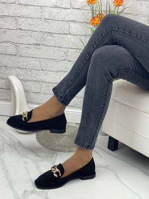 Женские туфли - лоферы с цепью на низком ходу черные натуральная замша MAXME 1-2, 36, деми, натуральная кожа