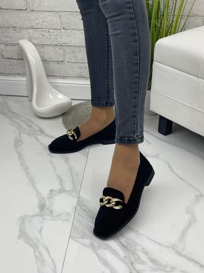 Жіночі туфлі - лофери з ланцюгом на низькому ходу чорні натуральна замша MAXME 1-2, 36, деми, натуральна шкіра