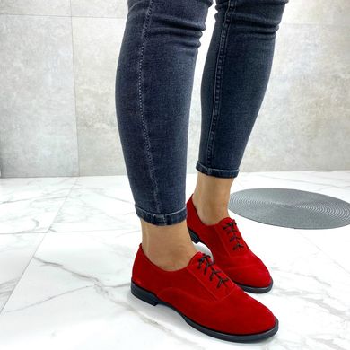 Жіночі туфлі червоні на шнурках натуральна замша DANI 2-5, 41, деми, натуральна шкіра