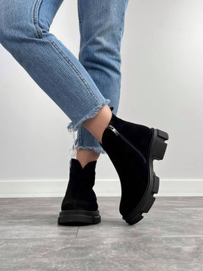 Женские ботинки черные на фигурной подошве натуральная замша POTI 1-1, 36, зима, набивная шерсть