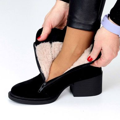 Женские ботинки черные не высокий каблук натуральная замша DORI 1-1, 41, деми, байка