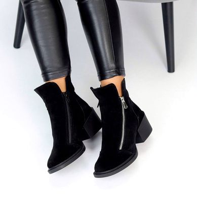 Женские ботинки черные не высокий каблук натуральная замша DORI 1-1, 36, зима, набивная шерсть