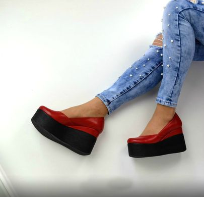 Женские туфли красные на танкетке натуральная кожа MIO 1-1, 36, деми, натуральная кожа