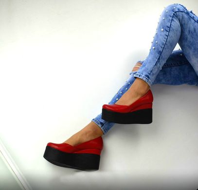 Женские туфли красные на танкетке натуральная кожа MIO 1-1, 41, деми, натуральная кожа