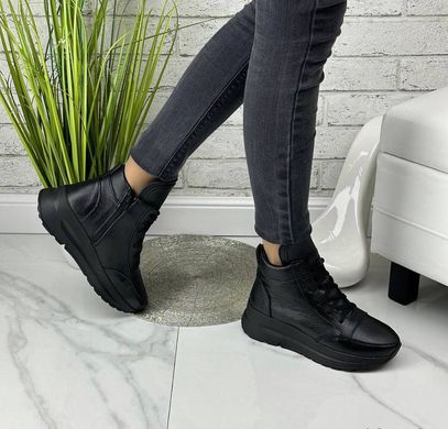 Женские высокие кроссовки черные на платформе натуральная кожа STEPO 2-1, 41, деми, натуральная кожа