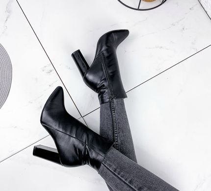 Женские ботильоны черные на устойчивом каблуке натуральная кожа 1-1, 35, зима, набивная шерсть