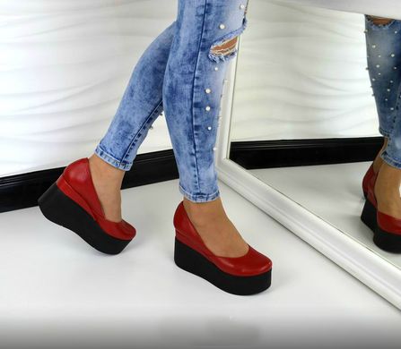 Жіночі туфлі червоні на танкетці натуральна шкіра MIO 1-1, 36, деми, натуральна шкіра